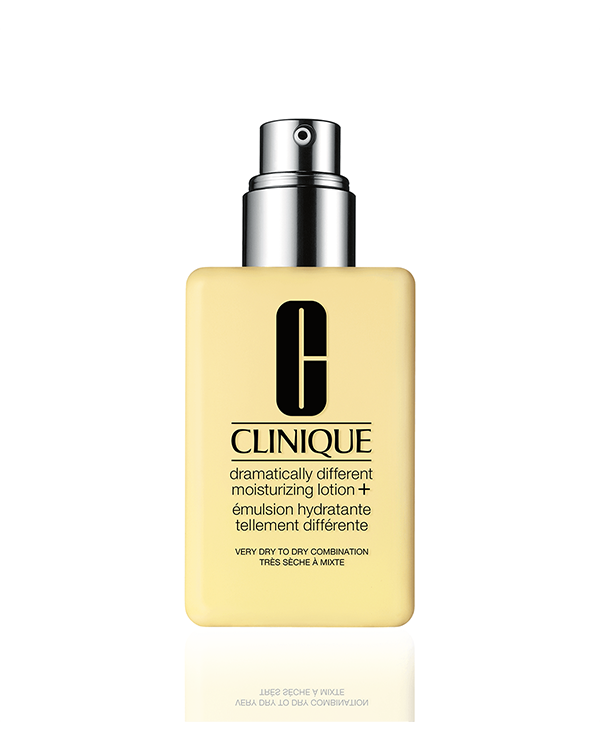 Dramatically Different Moisturizing Lotion+, 这是一款轻质润肤露,用于补充洁面后皮肤失去的水分;令肌肤水油平衡,呈现健康状态,并令肌肤像湿海绵一样吸收后续滋润品。